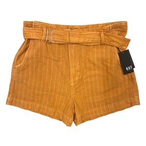 Kut From The Kloth Shorts Womens Chino Stripes Cotton Hemp Belted Burnt Orange 6